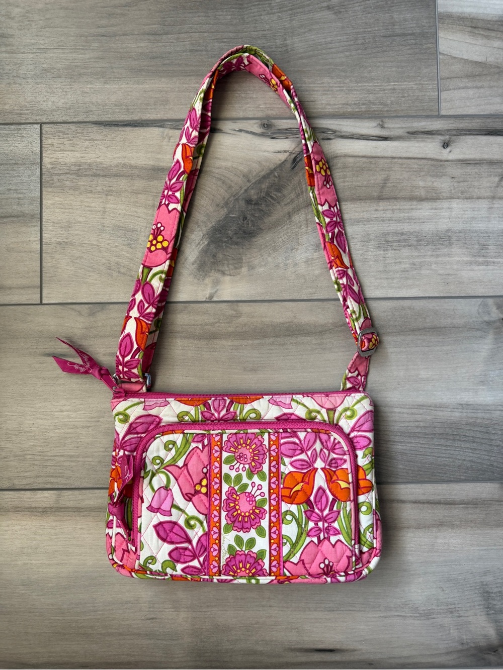 Vera Bradley Pink/Orange Floral Quilted Crossbody Bag